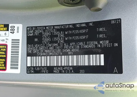 2021 Toyota Sienna Le из США, поврежденный, VIN 5TDKRKEC9MS056714